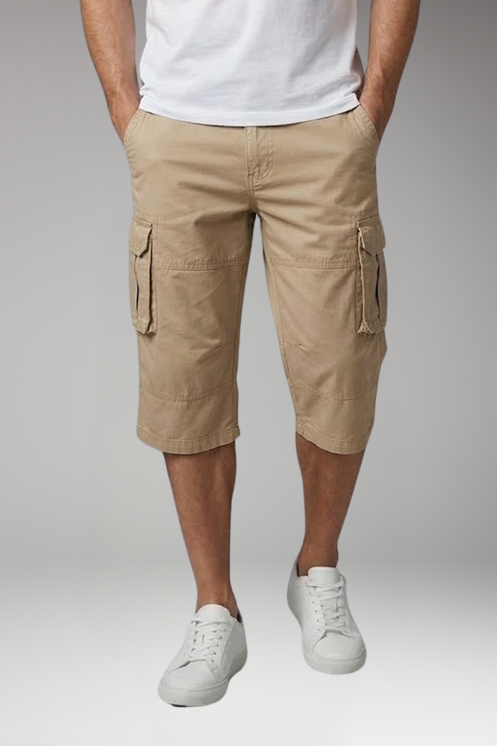 KROHN-E Herren Cargo-Hose 3/4-Länge Kordelzug mehrere Taschen Baumwolle