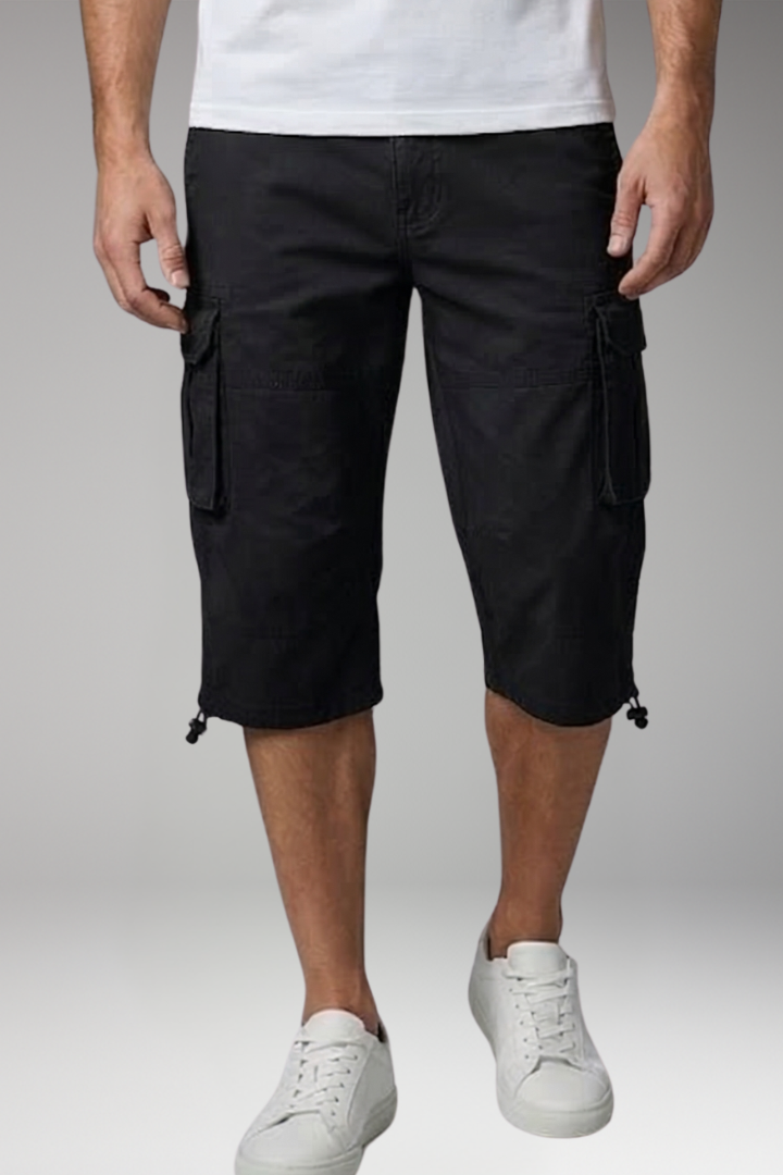 KROHN-E Herren Cargo-Hose 3/4-Länge Kordelzug mehrere Taschen Baumwolle