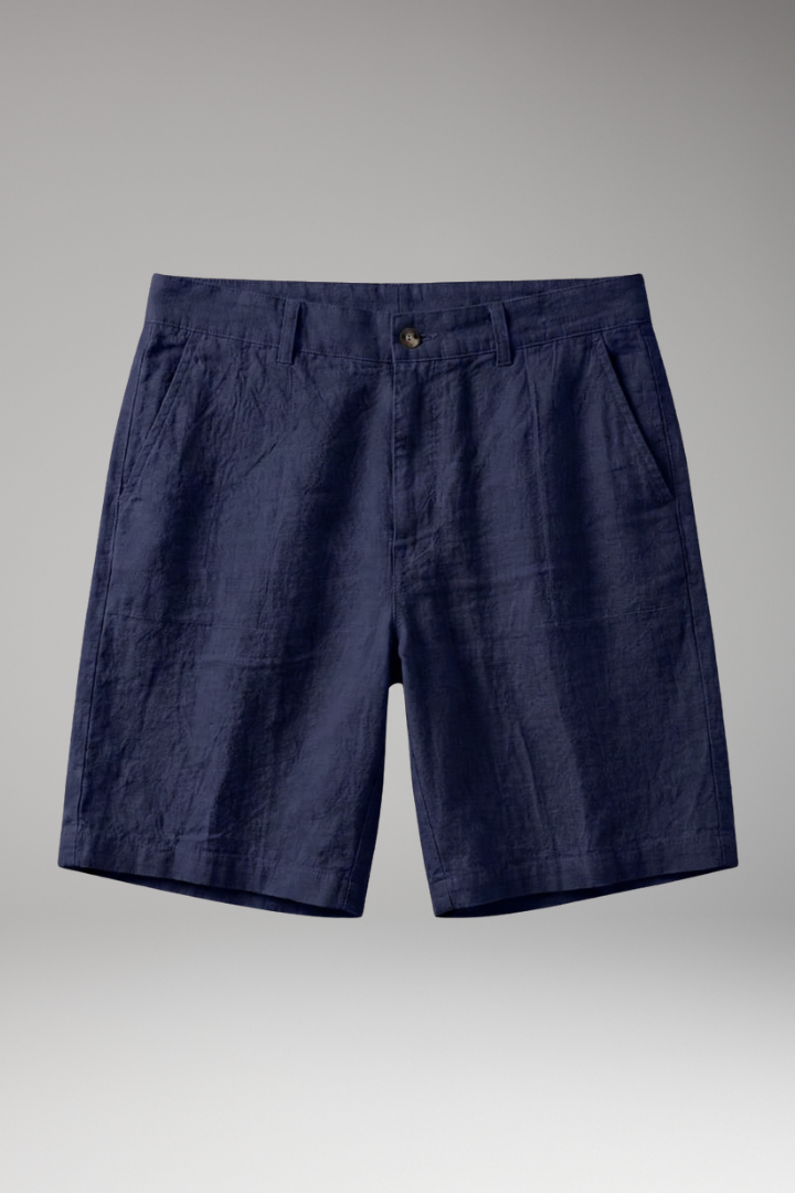 KROHN-E Herren Leinen-Shorts Knopf Reißverschluss Beige