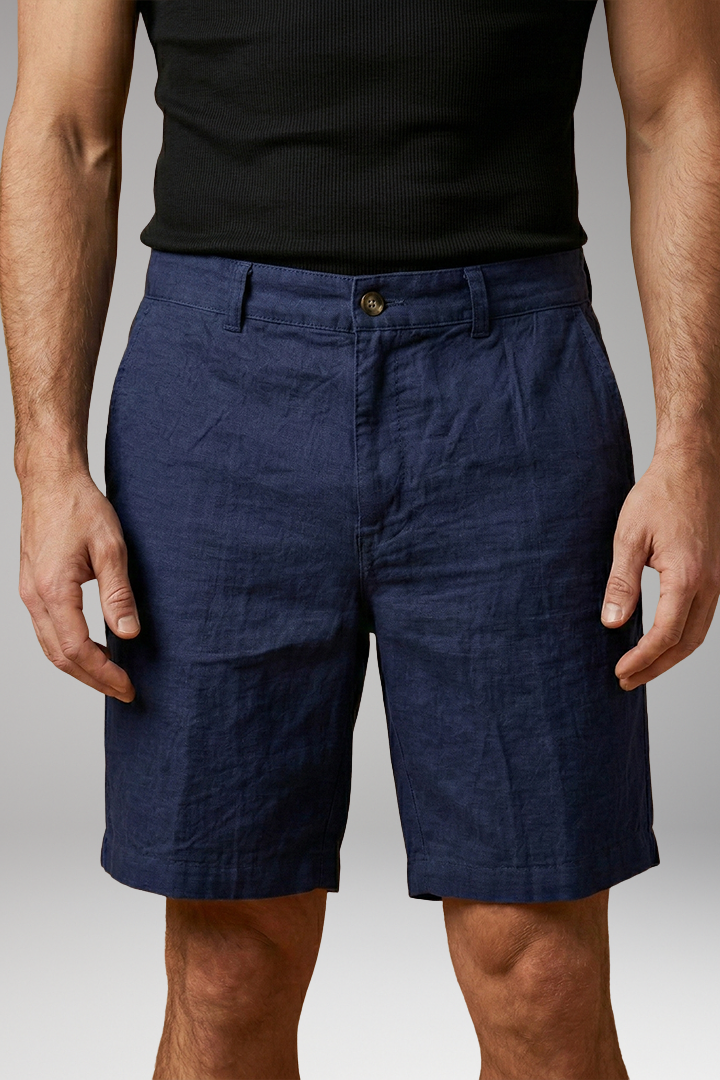 KROHN-E Herren Leinen-Shorts Knopf Reißverschluss Seitentaschen Sommer
