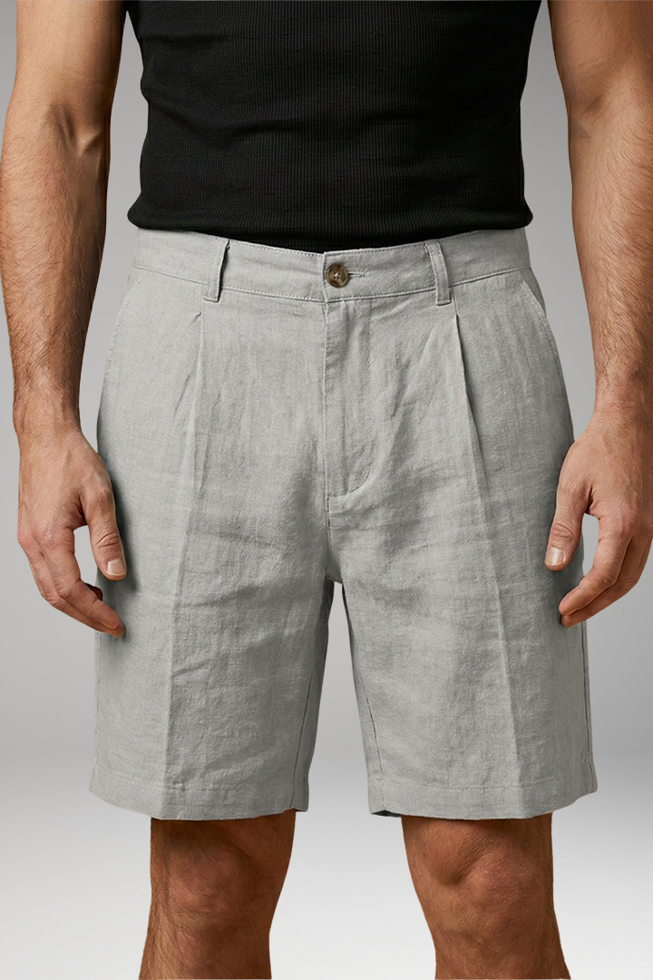 KROHN-E Herren Leinen-Shorts Knopf Reißverschluss Seitentaschen Sommer