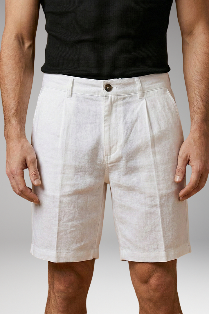 KROHN-E Herren Leinen-Shorts Knopf Reißverschluss Seitentaschen Sommer