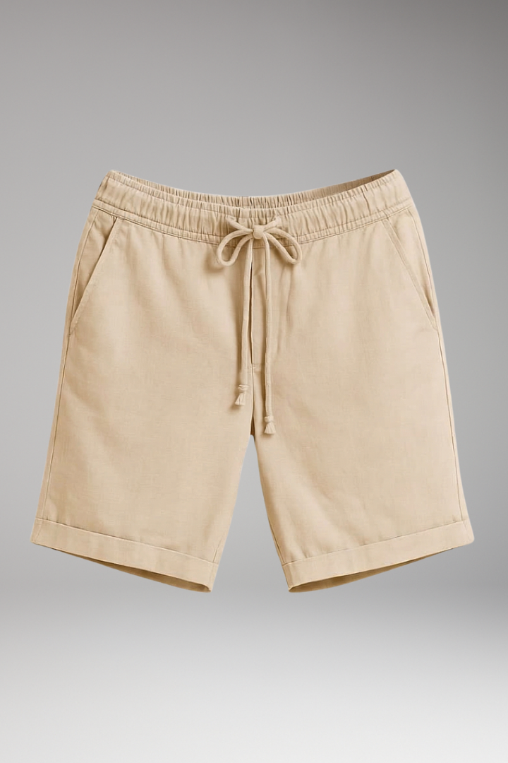 KROHN-E Herren Leinen Shorts Beige Elastikbund