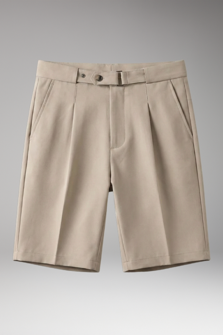 KROHN-E Herren Plissee-Shorts Gürtelschlaufen Beige