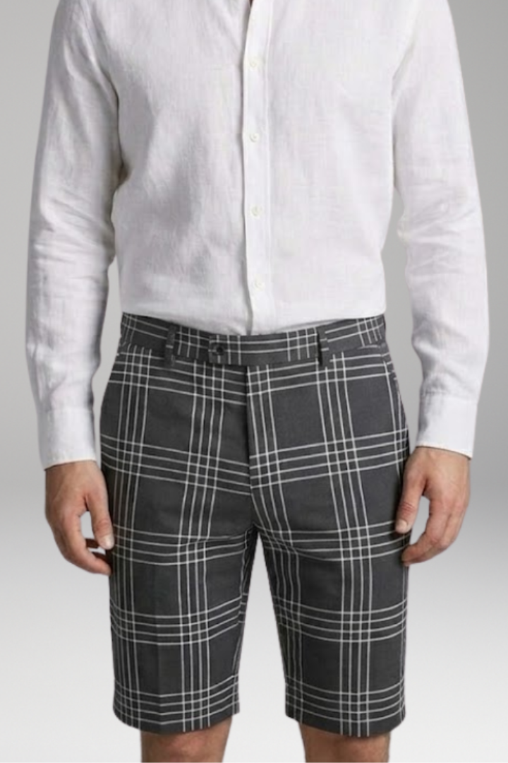 KROHN-E Herren Bermuda-Shorts Karo-Muster Seitentaschen Baumwolle