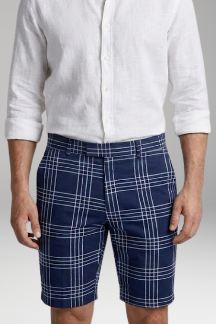 KROHN-E Herren Bermuda-Shorts Karo-Muster Seitentaschen Baumwolle