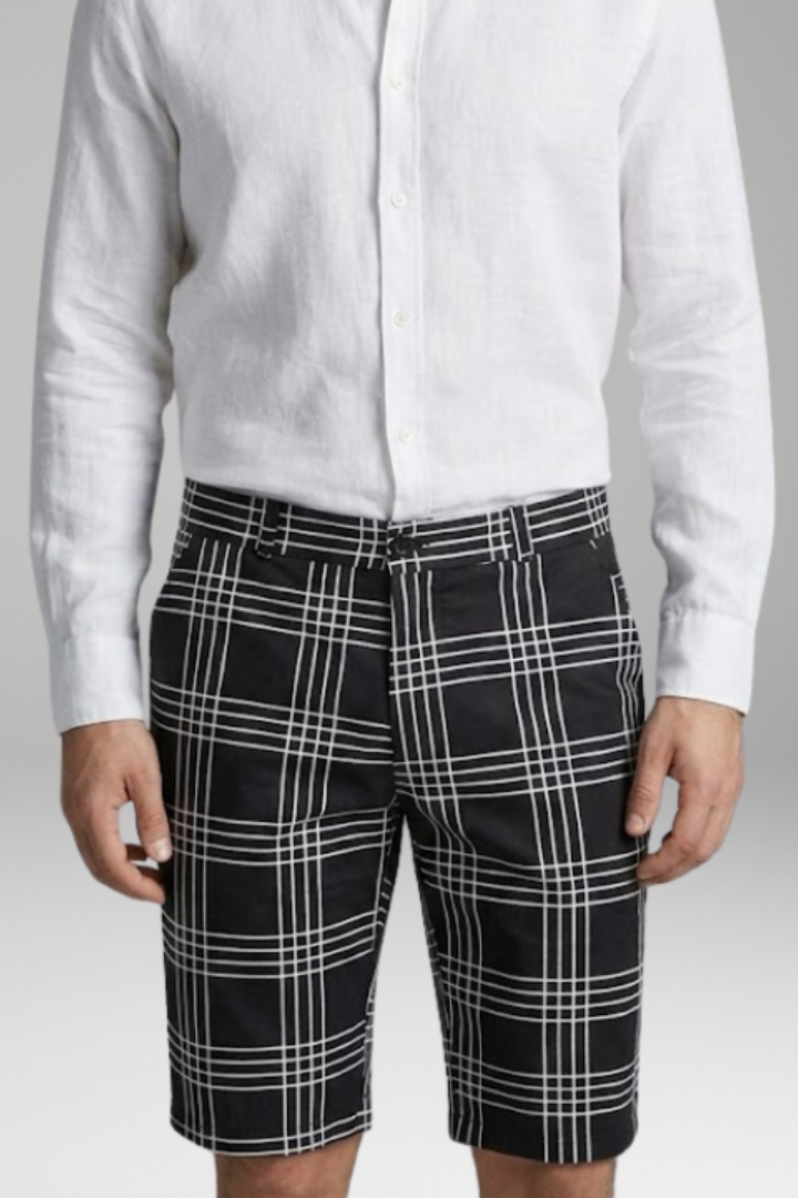 KROHN-E Herren Bermuda-Shorts Karo-Muster Seitentaschen Baumwolle