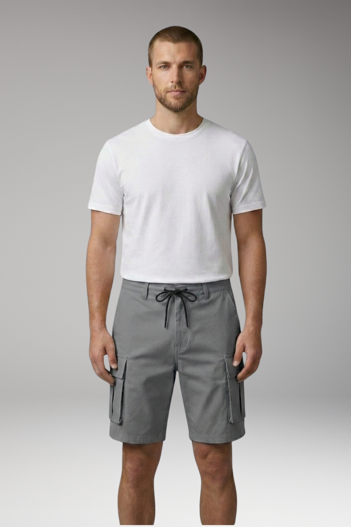 KROHN-E Herren Cargo-Shorts Kordelzug Knieläng Taschen Casual