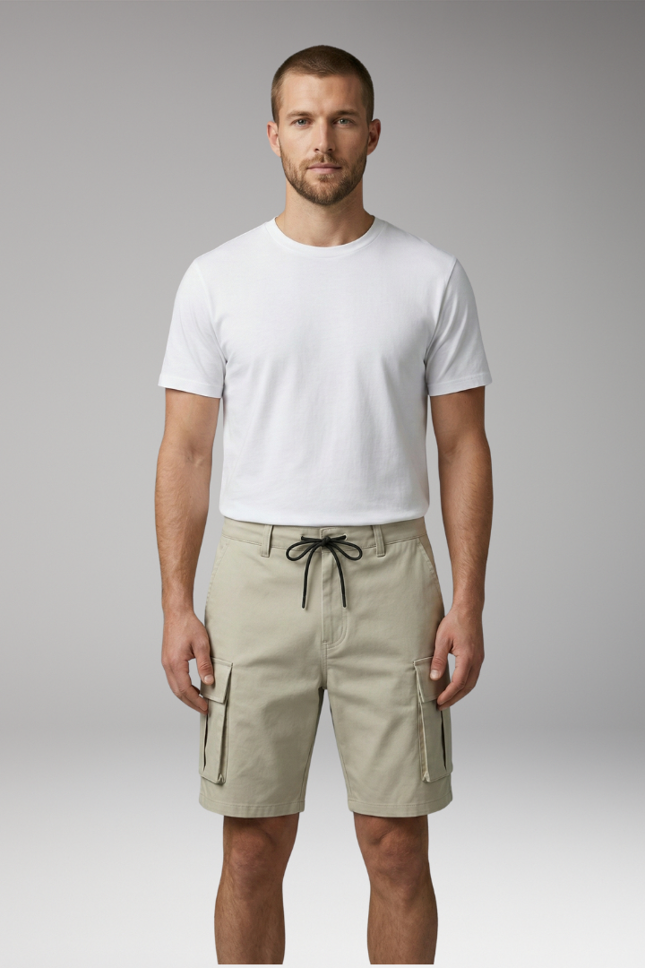 KROHN-E Herren Cargo-Shorts Kordelzug Knieläng Taschen Casual