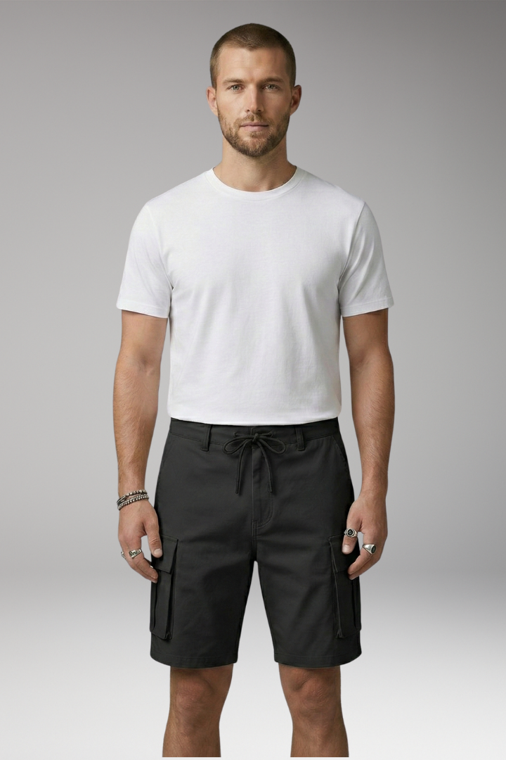 KROHN-E Herren Cargo-Shorts Kordelzug Knieläng Taschen Casual