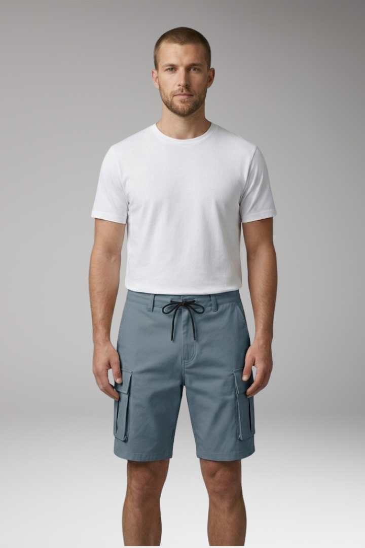 KROHN-E Herren Cargo-Shorts Kordelzug Knieläng Taschen Casual