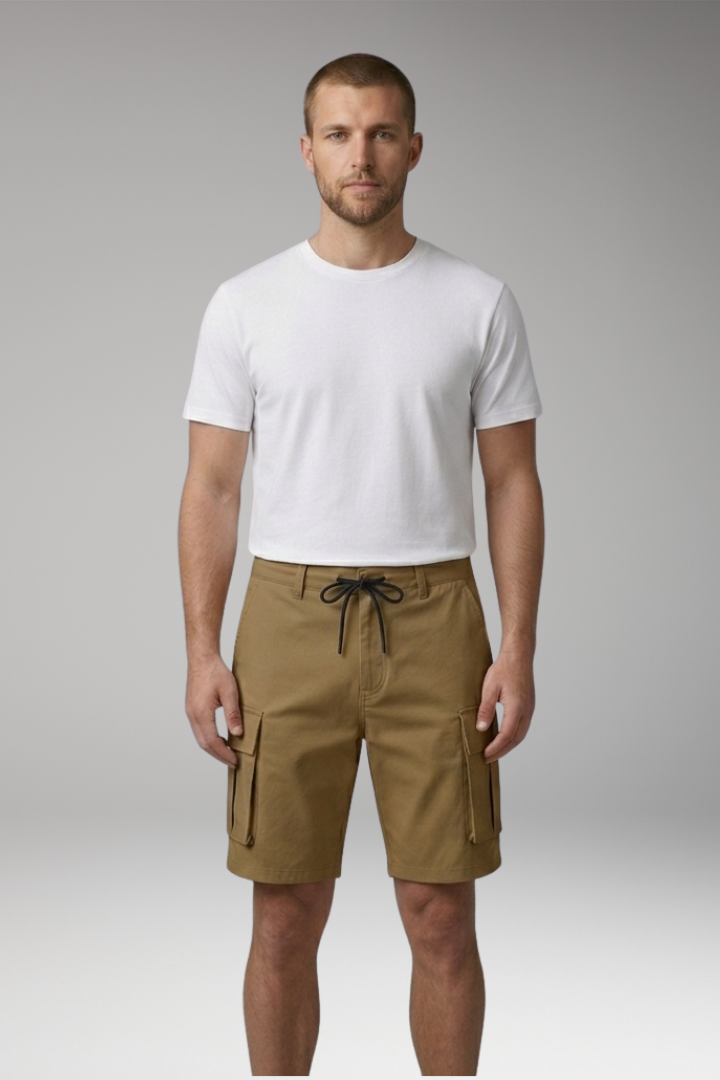 KROHN-E Herren Cargo-Shorts Kordelzug Knieläng Taschen Casual