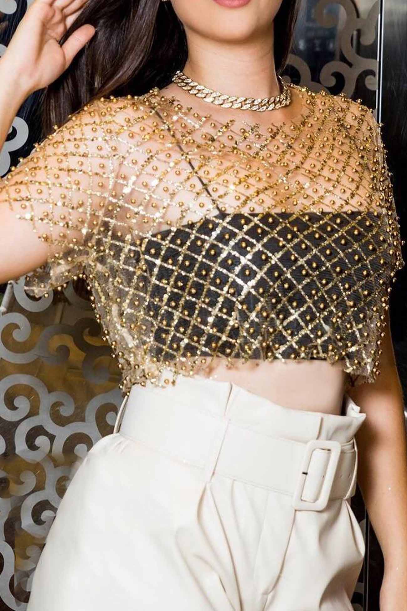 Short Sleeve T-Shirts with Beaded Sequins by Fudus