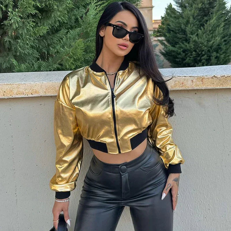 Kurze Bomberjacke aus Metall