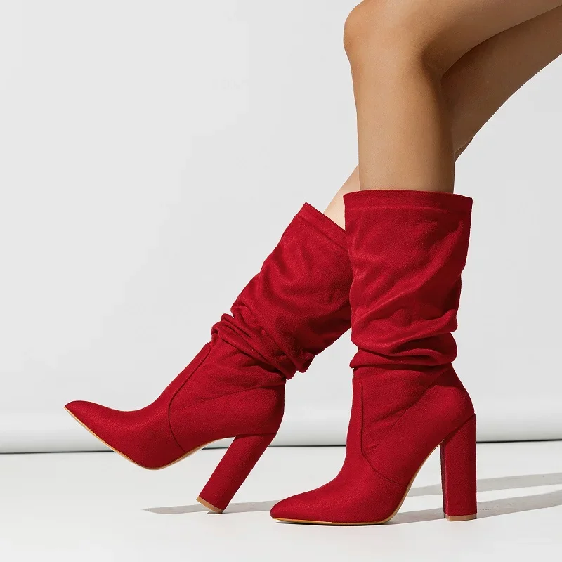 KROHN-E Damen Slouchy-Boots Wadenhoch Weich Lässig