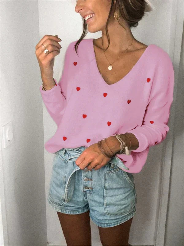 Frauen-Sweatshirt mit stilvoller Herzstickerei von Fudus