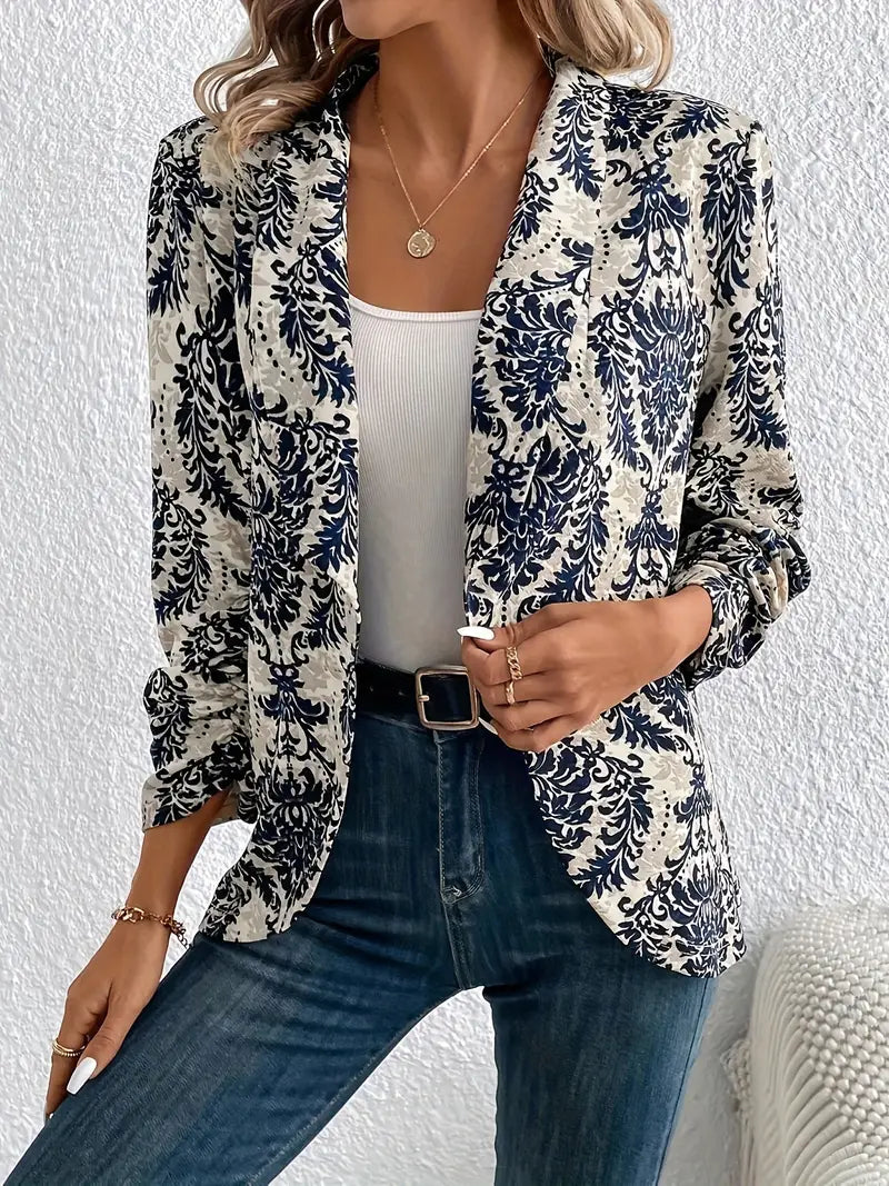 Damen-Blazer mit Damast-Muster und offenem Vorderteil