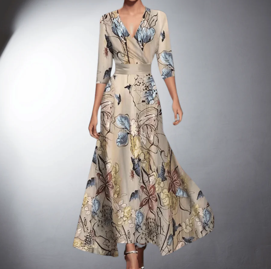 KROHN-E Damen Maxi-Kleid Blumenmuster Fließend