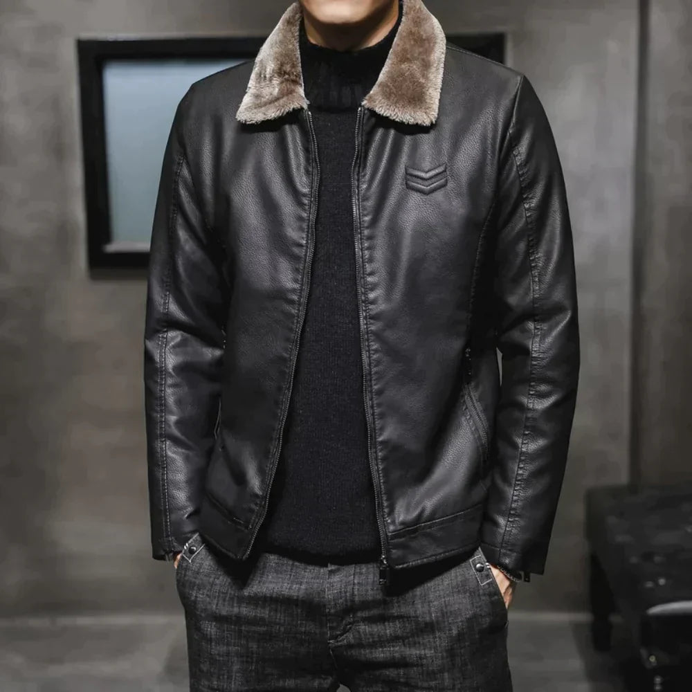 Krohn-e | Lederjacke mit Fleece-Kragen