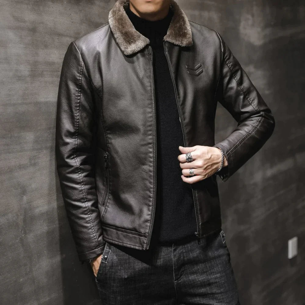 Nathaniel Lederjacke mit Fleece-Kragen