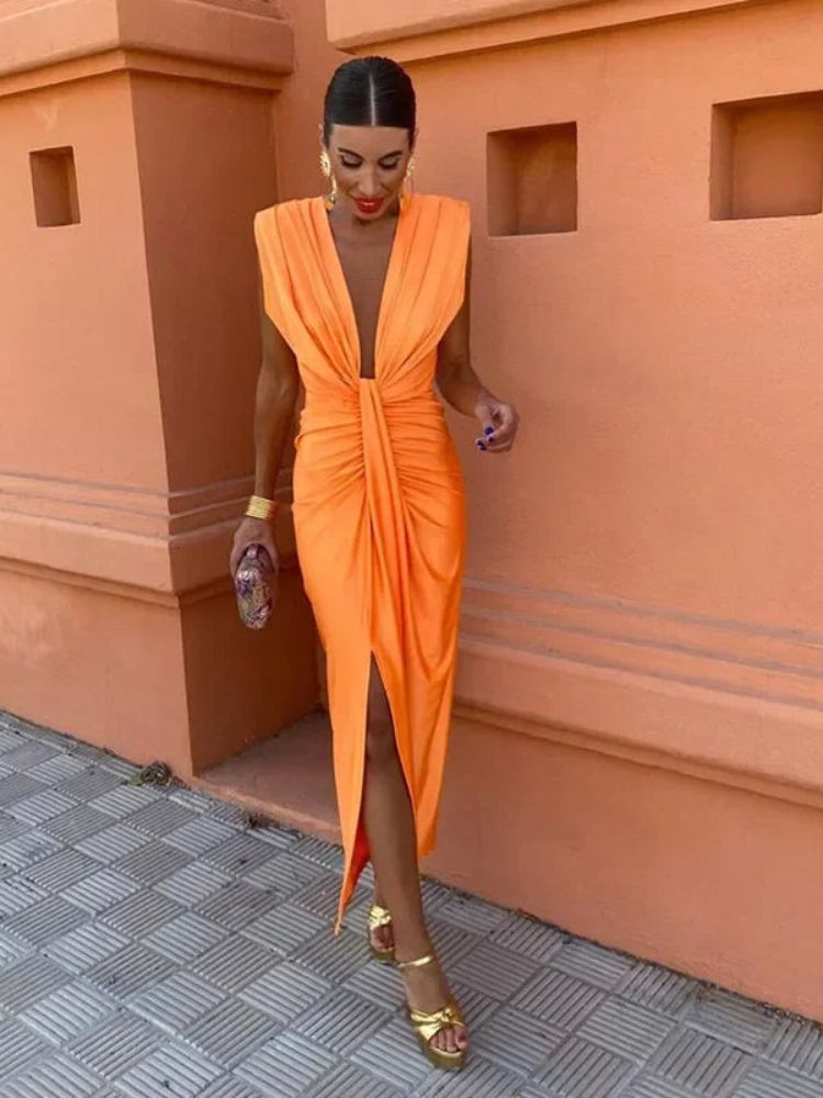 Festliches Kleid mit gerafftem Ausschnitt - Noma