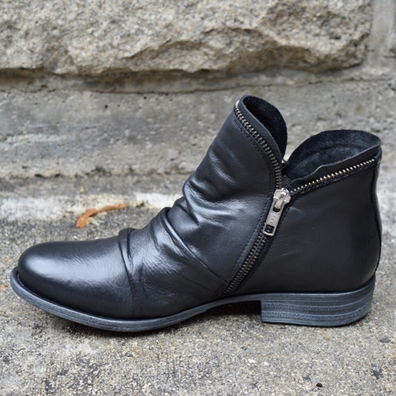 Krohn-e | Stiefeletten Glattleder Seitenreißverschluss Schmale Passform Niedriger Absatz Lässiger Stil