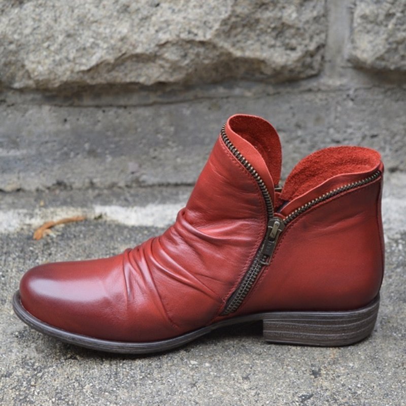 Krohn-e | Stiefeletten Glattleder Seitenreißverschluss Schmale Passform Niedriger Absatz Lässiger Stil