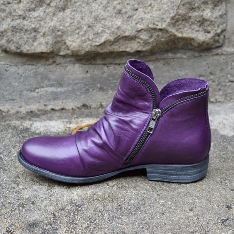 Krohn-e | Stiefeletten Glattleder Seitenreißverschluss Schmale Passform Niedriger Absatz Lässiger Stil