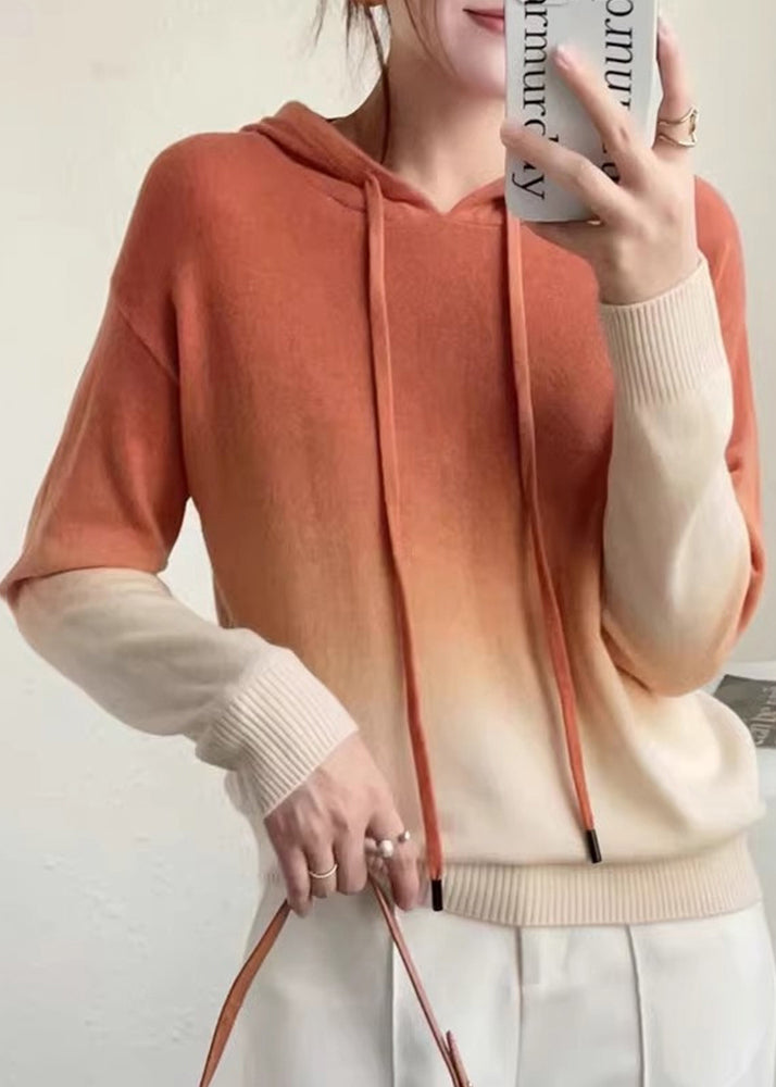 Krohn-e | Farbverlauf Patchwork Wollstrickpullover mit Kapuze Herbst