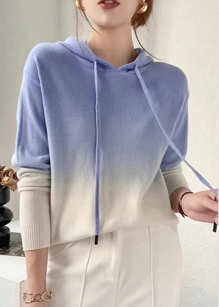 Krohn-e | Farbverlauf Patchwork Wollstrickpullover mit Kapuze Herbst