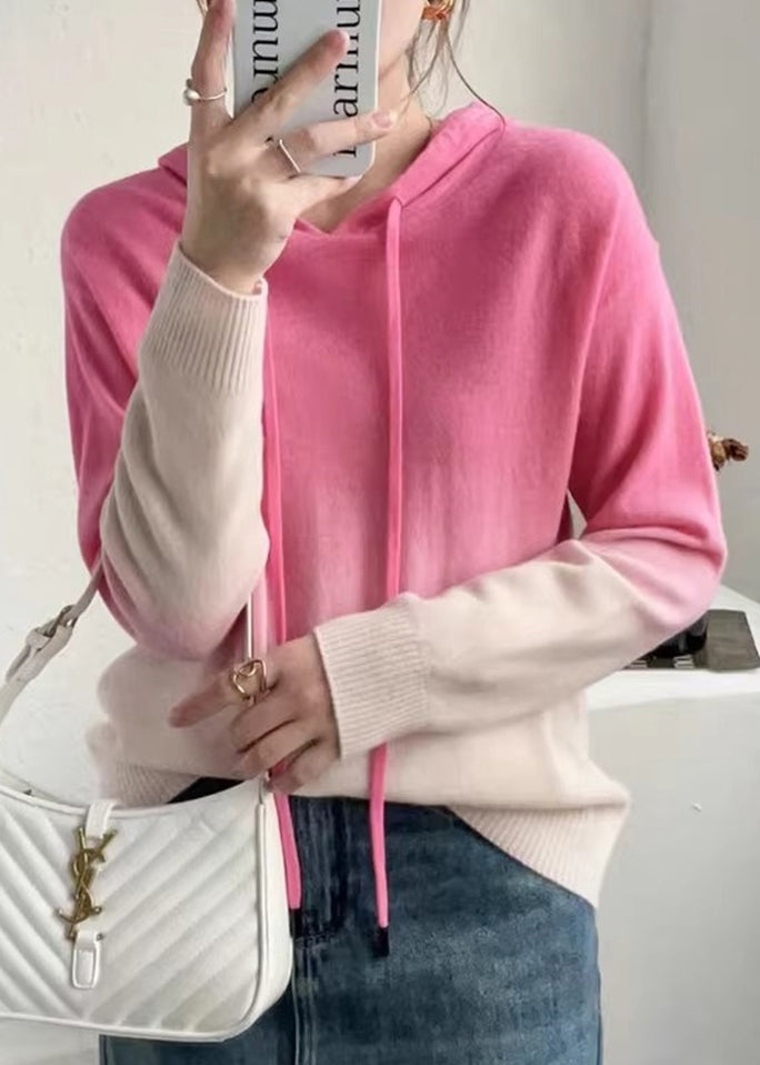 Krohn-e | Farbverlauf Patchwork Wollstrickpullover mit Kapuze Herbst