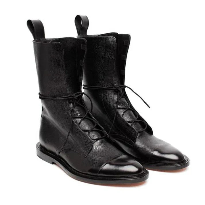KROHN-E Damen Vintage Stiefel Klassisches Design Wade Leder-Optik