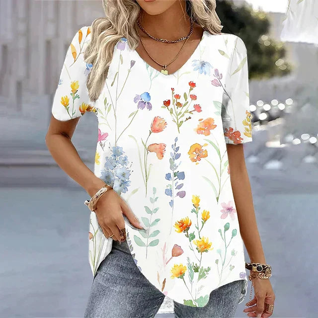 KROHN-E Damen Gestreiftes V-Ausschnitt T-Shirt Schwarz-Weiß