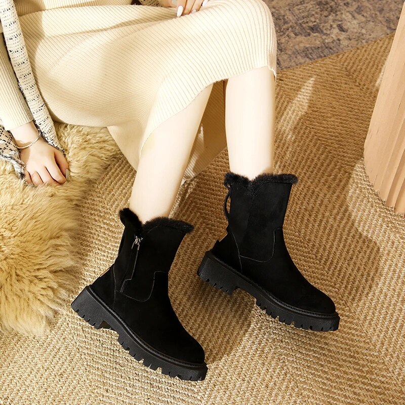 Krohn-e | Fell Schnee Stiefel mit Plateau Absatz