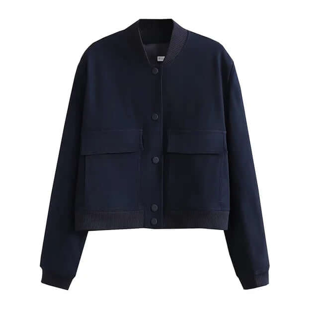 Krohn-e | Damen Bomberjacke Mit Taschen Einfarbige Farbe Und Streetwear Stil