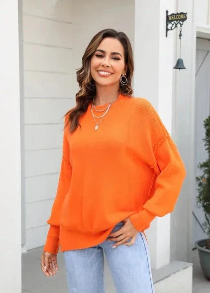 Krohn-e | Gestrickter Lässiger Rundhals Orange Pullover