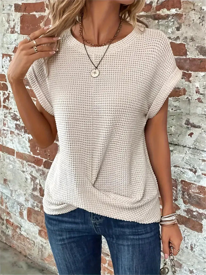 Emma | Damen Waffel-Shirt Kurzarm mit Twist-Saum Rundhals