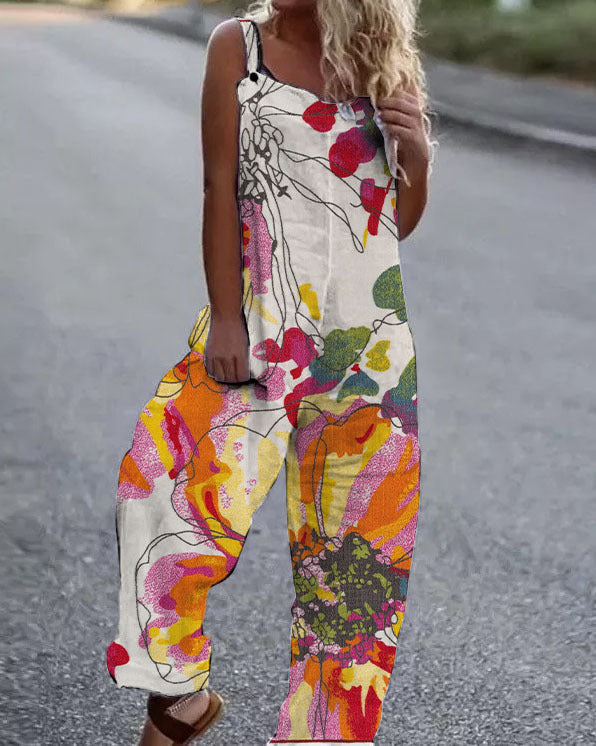 Krohn-e | Große Blumenmuster Leichte Stoff Latzhose
