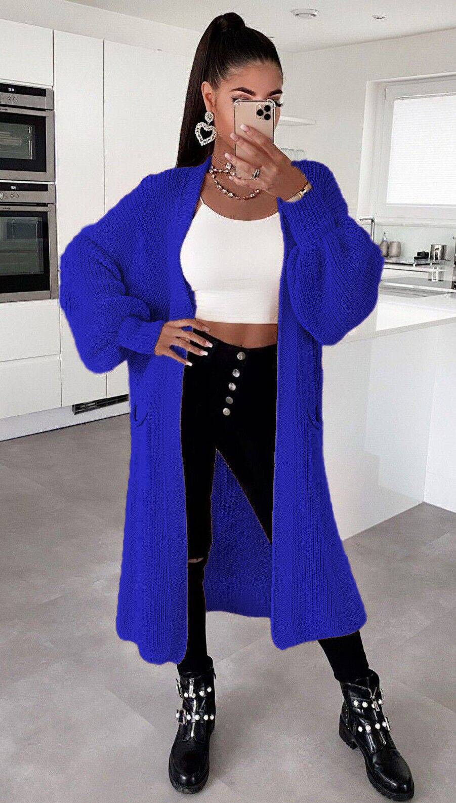 Damen Langstrickjacke mit grober Maschenstruktur und praktischen Taschen Krohn-e