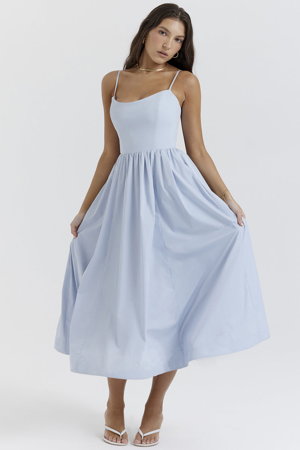 Damen Maxikleid mit schmalen Trägern und schwingendem Rock Krohn-e