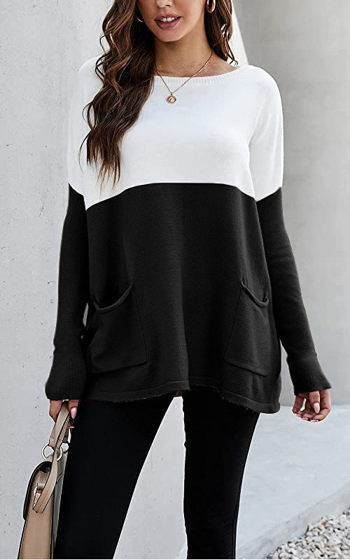 Damen Strickpullover mit großen Fronttaschen und kontrastiertem Design Krohn-e
