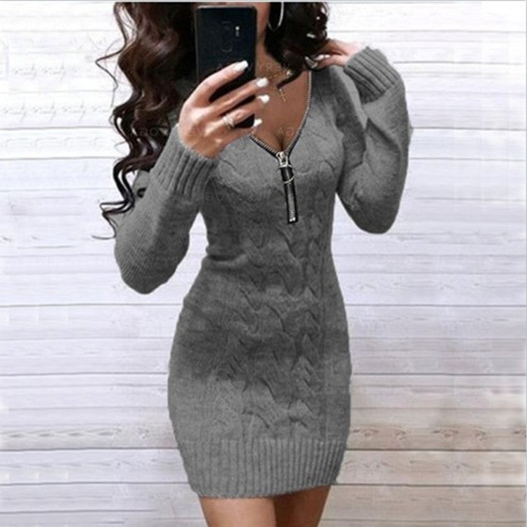 Damen Strickkleid mit Zip-Detail und strukturiertem Muster Krohn-e