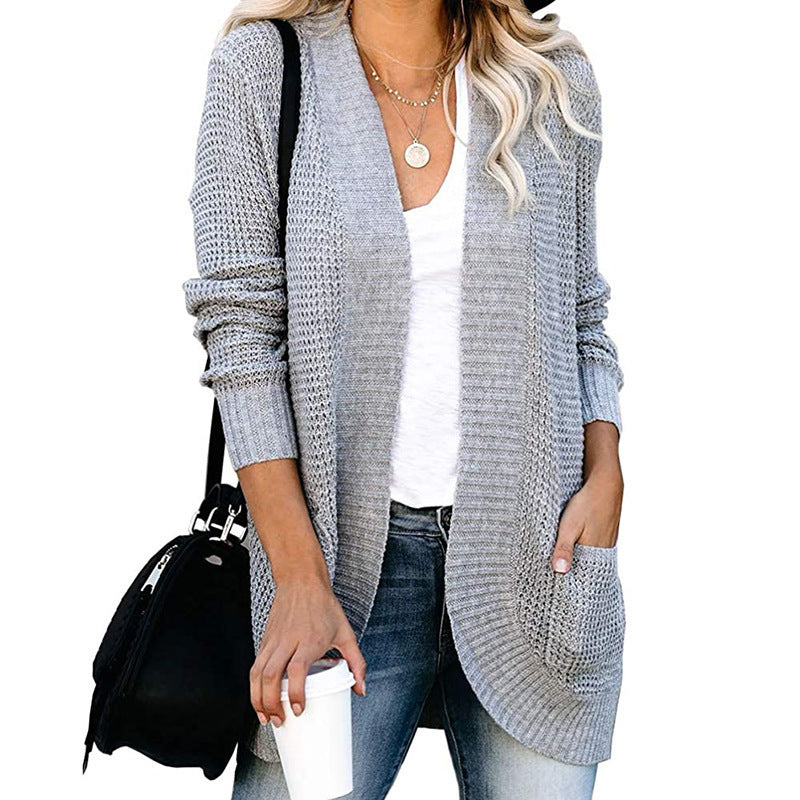 Damen lässige Strickjacke mit Taschen und offener Front Krohn-e