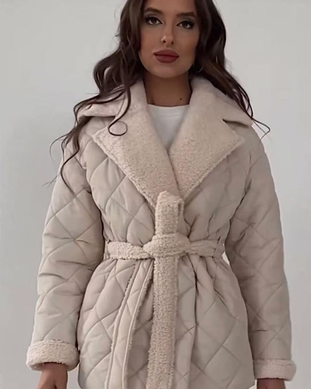 Damen gesteppte Teddyjacke mit Gürtel Krohn-e