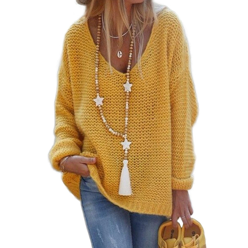 Damen Grobstrickpullover mit tiefem V-Ausschnitt und lässigem Schnitt Krohn-e