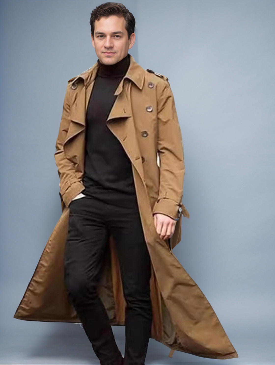 Herren langer Trenchcoat mit modernem Schnitt und praktischen Taschen Krohn-e