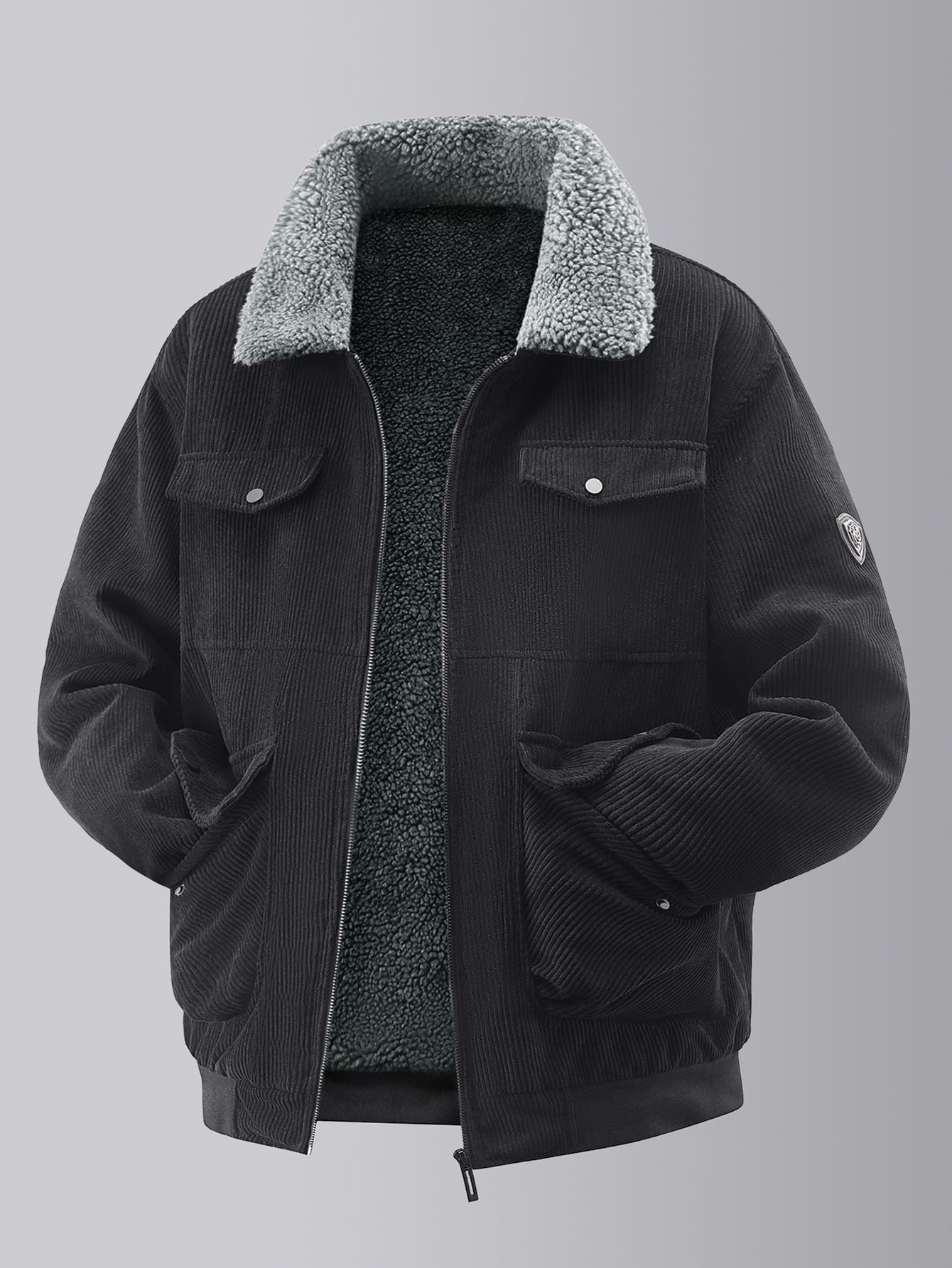 Herren kuschelige Teddy-Fleecejacke mit praktischen Brusttaschen und elastischen Bündchen Krohn-e