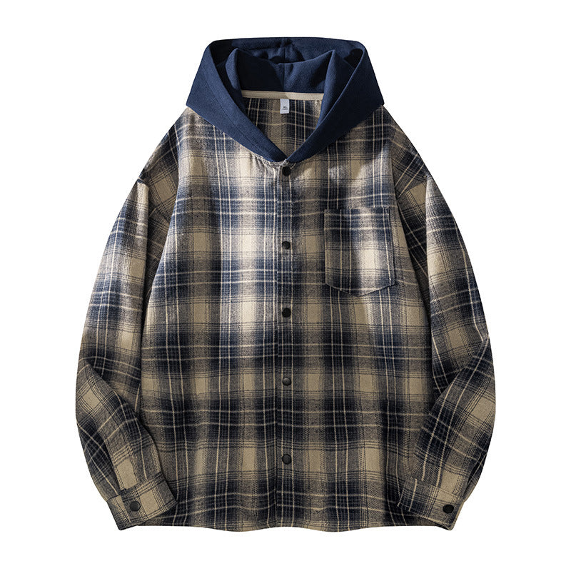 Herren lässige Hemdjacke mit gefütterter Kapuze und Karomuster Krohn-e