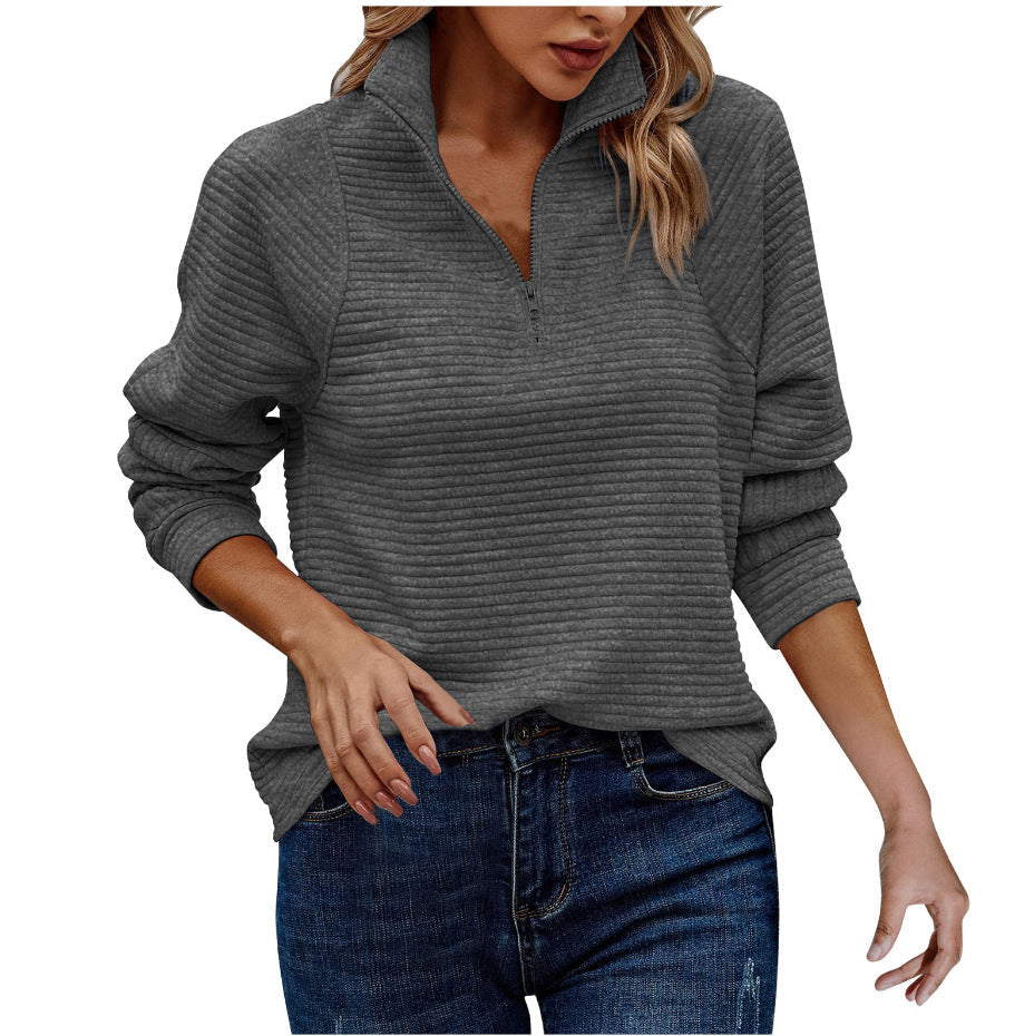Damen Modischer Waffle-Pullover mit Stehkragen und Reißverschluss Krohn-e