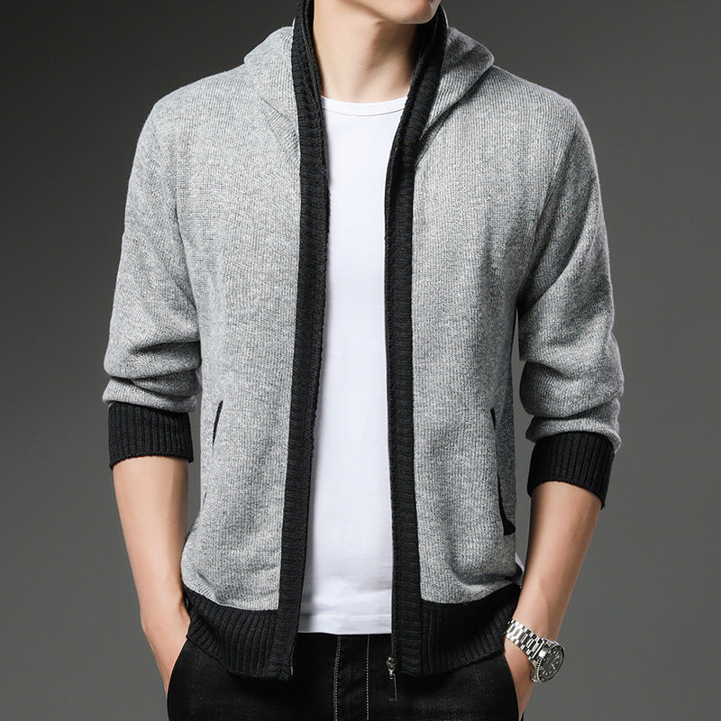 Herren Moderne Strickjacke mit Kapuze und schwarz-weißen Akzenten Krohn-e